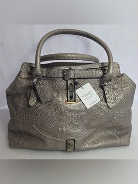 Rare Fendi Selleria Handmade Leather Tote Gray Horse Embossed Luxe Satchel